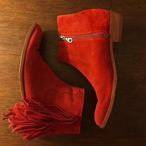 Modern Vice Red Suede Booties with Fray
